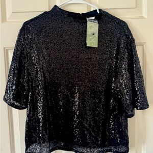 Black sequin semi cropped top